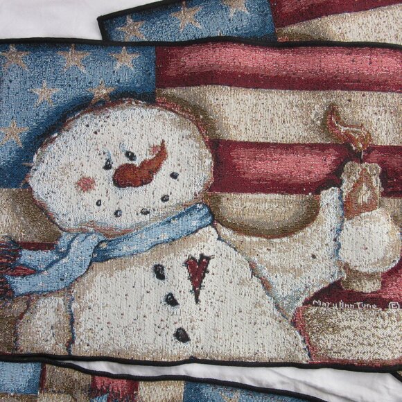 Mary Ann June Patriotic Christmas Snowmen 4 Placemats and 1 Table Runner - Picture 2 of 7